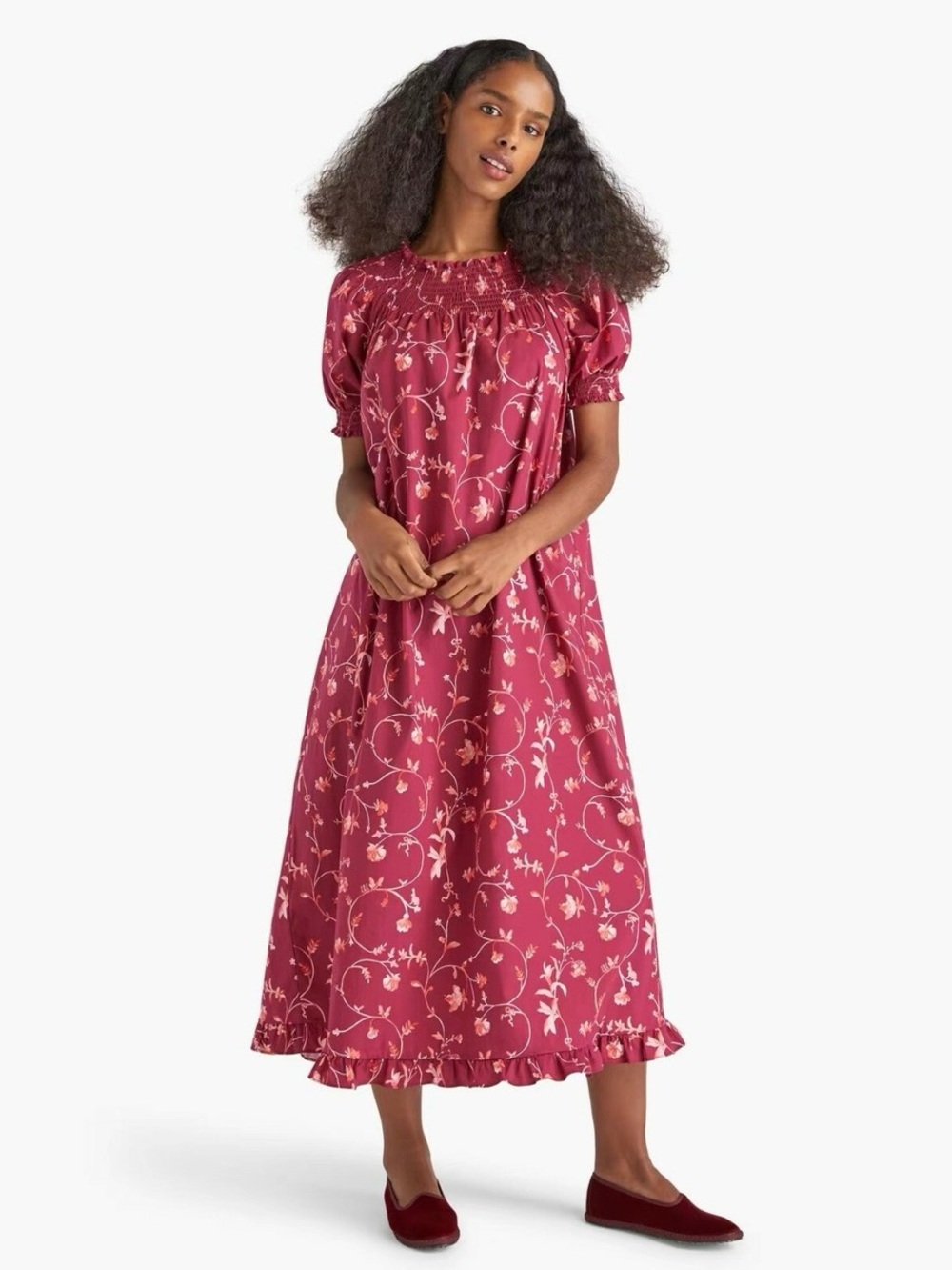 Hill House Home Caroline Nap Dress in Burgundy Botanical